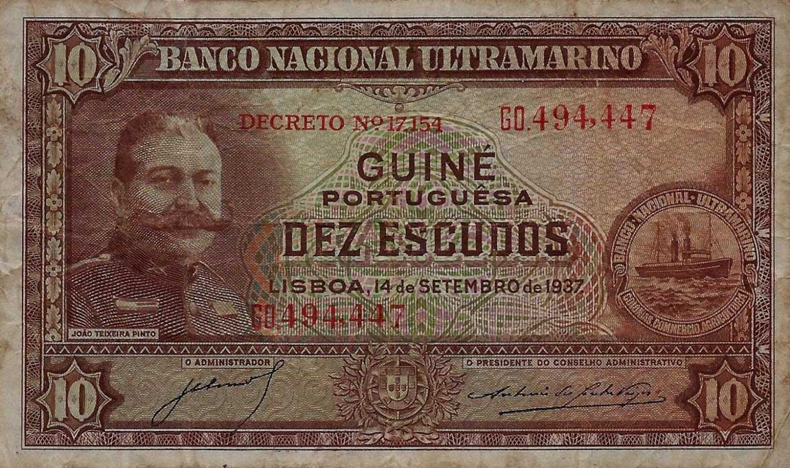 Front of Portuguese Guinea p21a: 10 Escudos from 1937