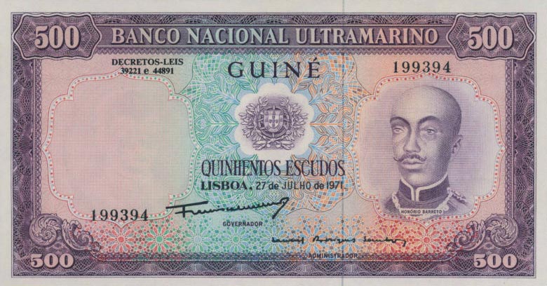 Front of Portuguese Guinea p46a: 500 Escudos from 1971