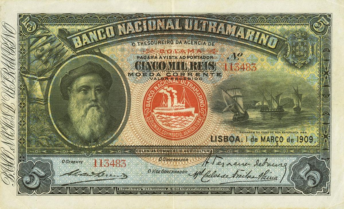 Front of Portuguese Guinea p3A: 5 Mil Reis from 1909