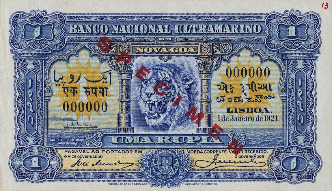 Front of Portuguese India p23s: 1 Rupia from 1924