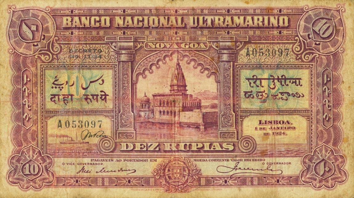 Front of Portuguese India p26Aa: 10 Rupia from 1924