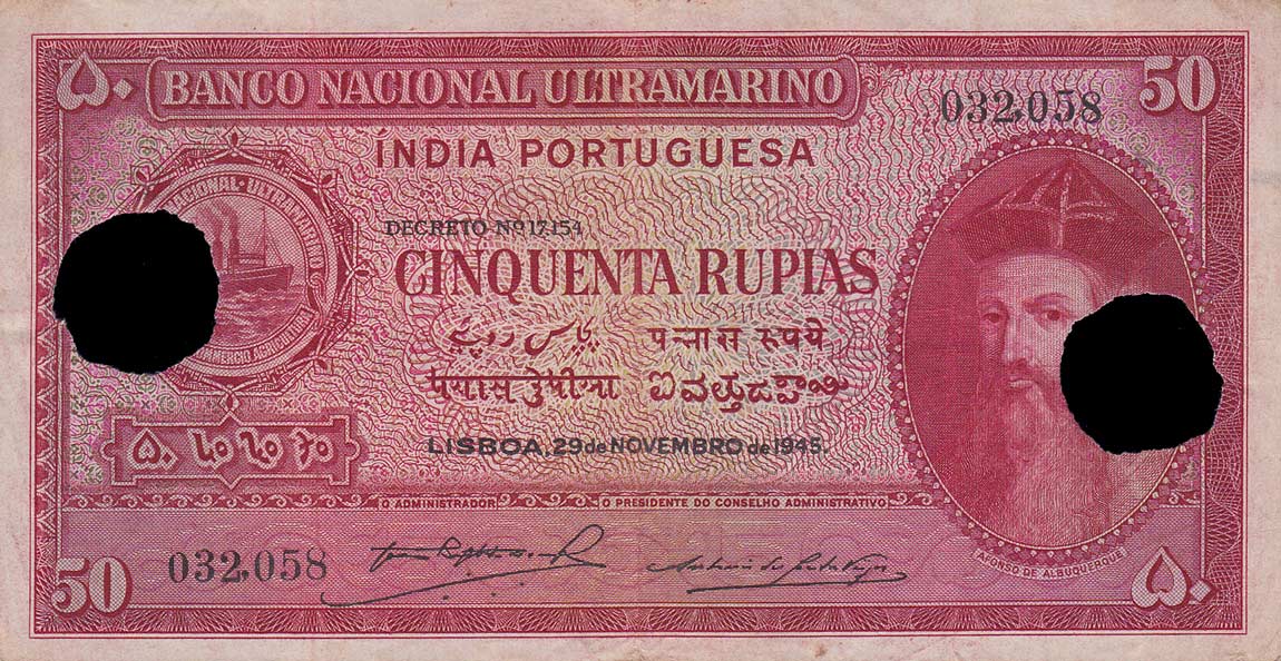 Front of Portuguese India p38x: 50 Rupia from 1945