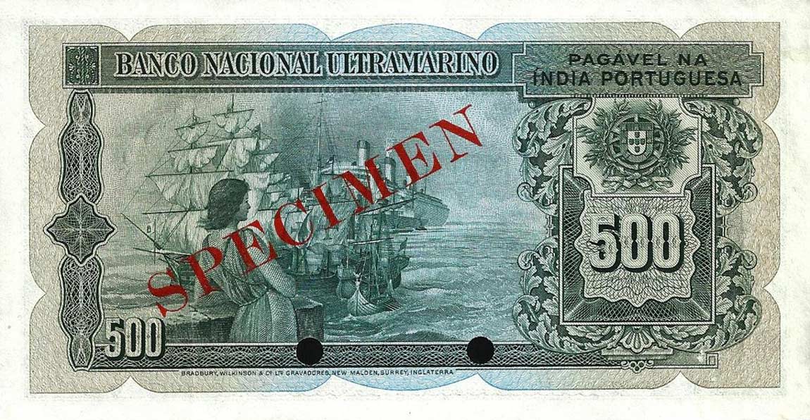 Back of Portuguese India p40s: 500 Rupia from 1945