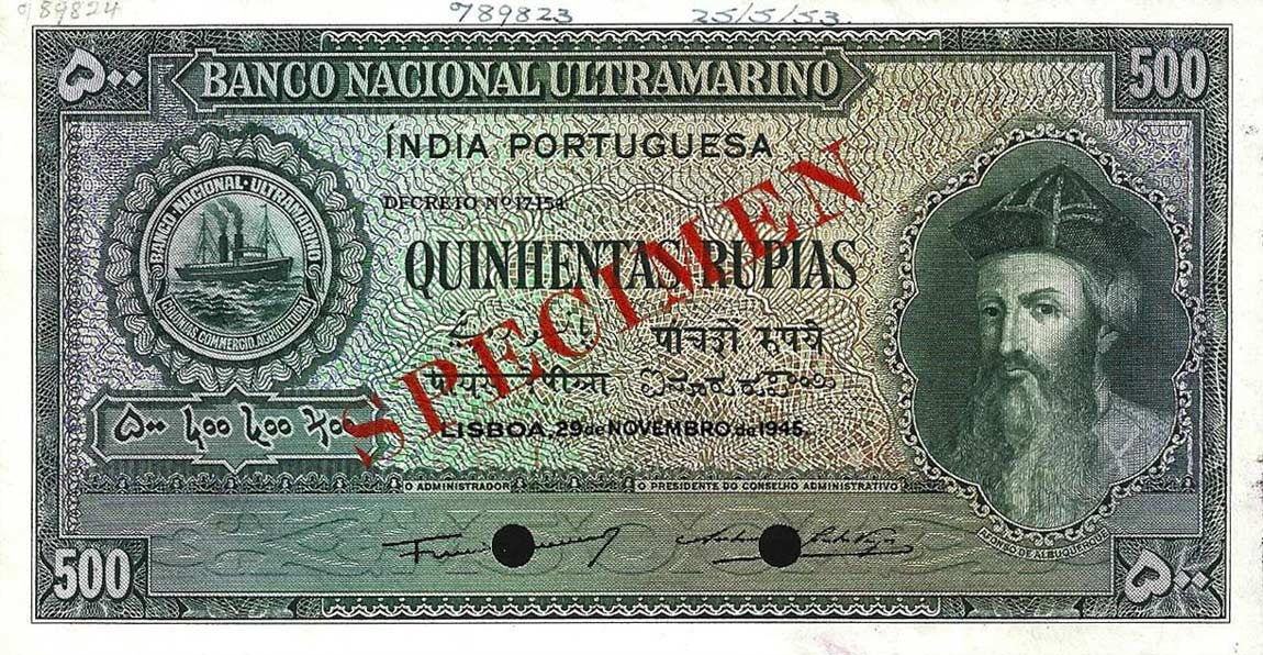 Front of Portuguese India p40s: 500 Rupia from 1945