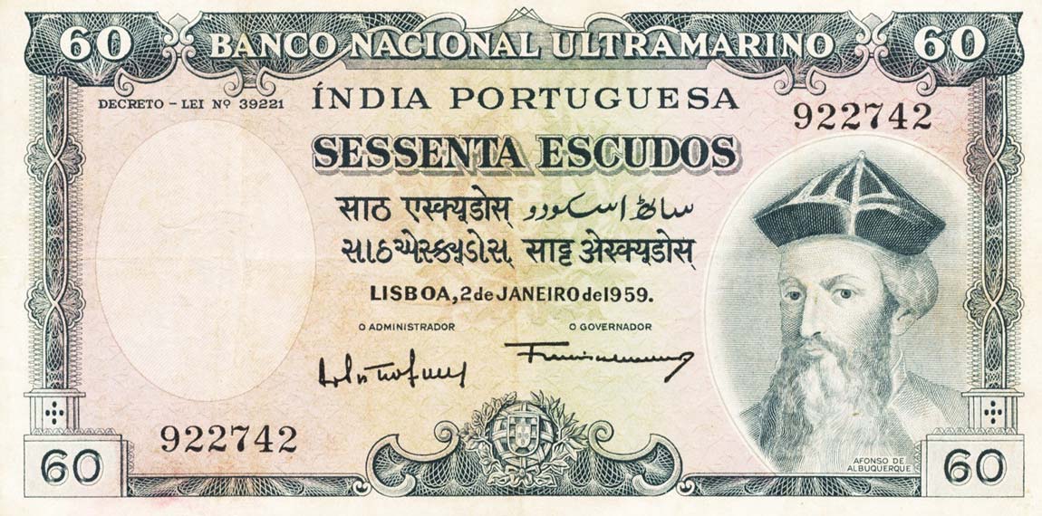 Front of Portuguese India p42a: 60 Escudos from 1959