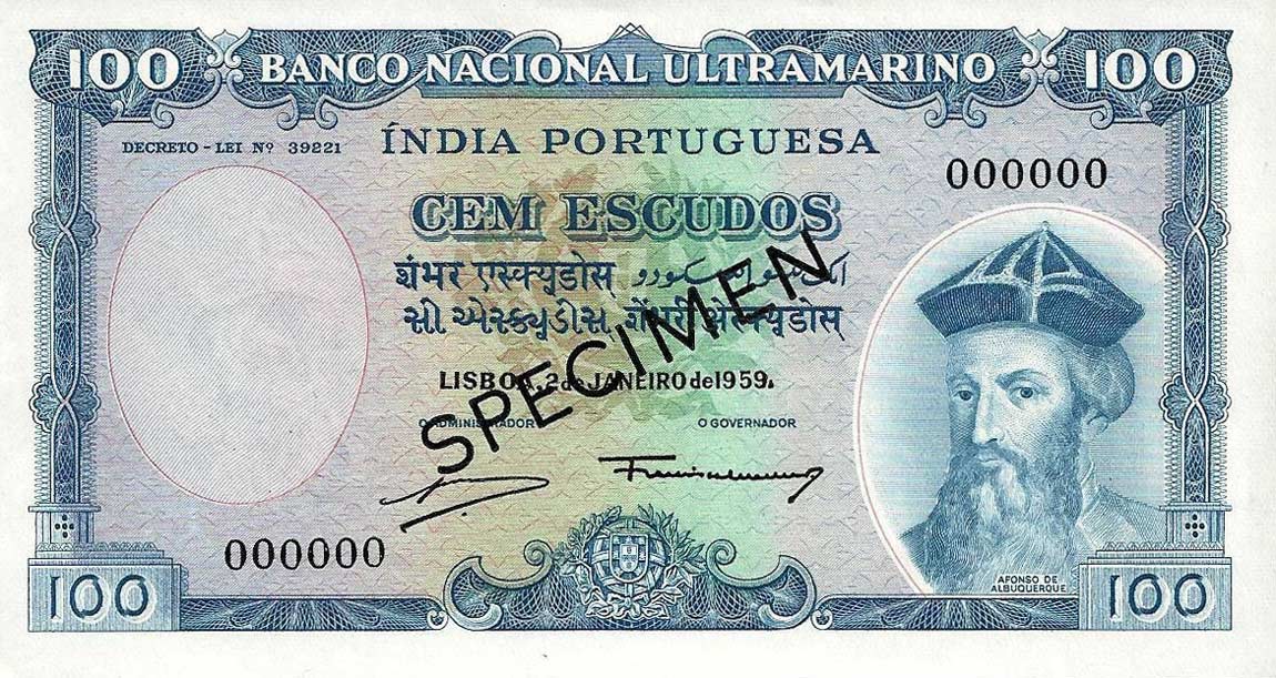 RealBanknotes Portuguese India P43s 100 Escudos From 1959