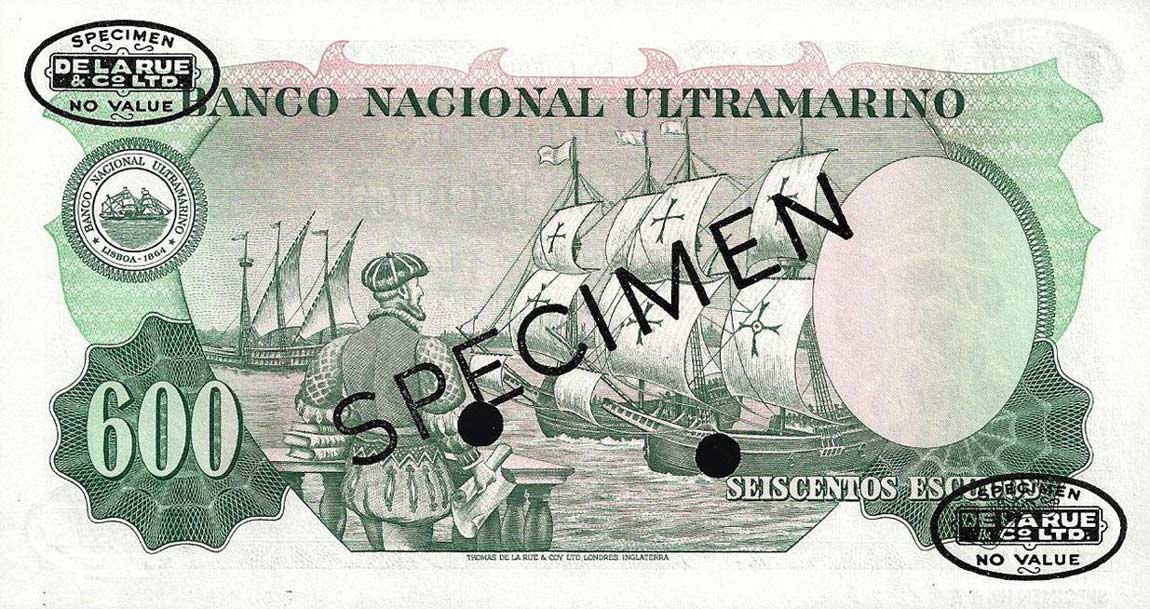 Back of Portuguese India p45s: 600 Escudos from 1959