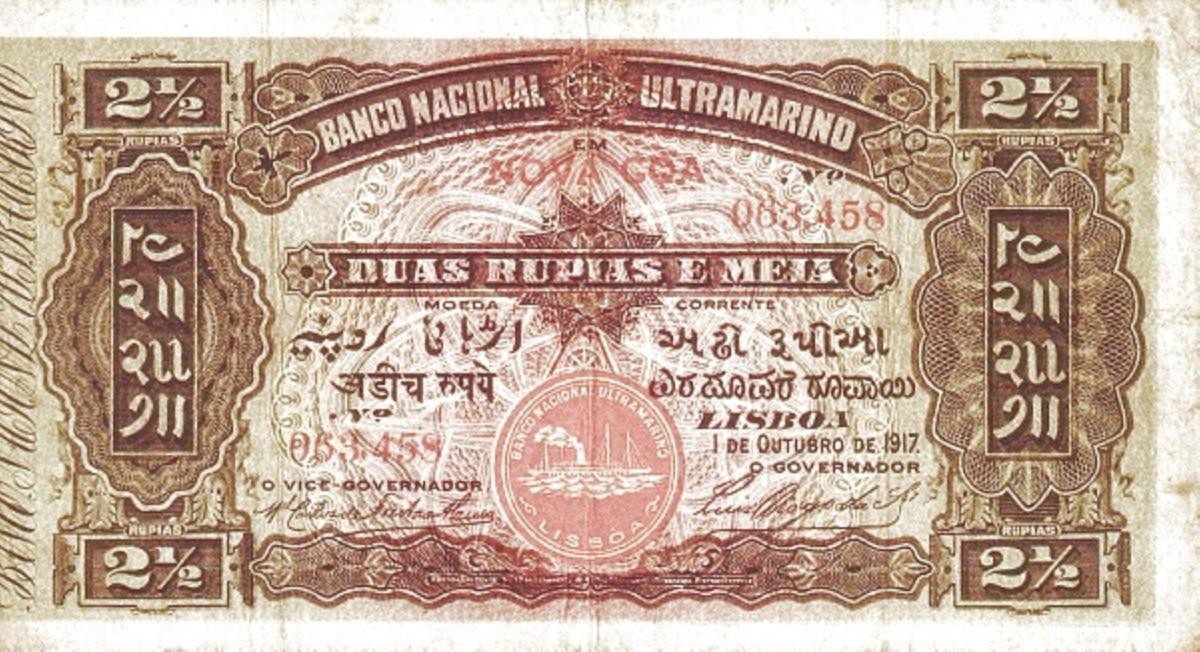 Front of Portuguese India p22a: 2.5 Rupia from 1917