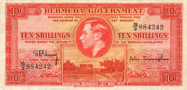 Front of Bermuda p10b: 10 Shillings from 1937