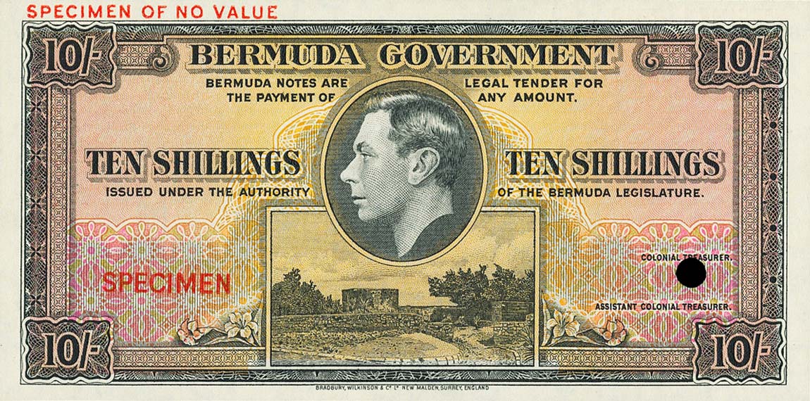 Front of Bermuda p13A: 10 Shillings from 1943