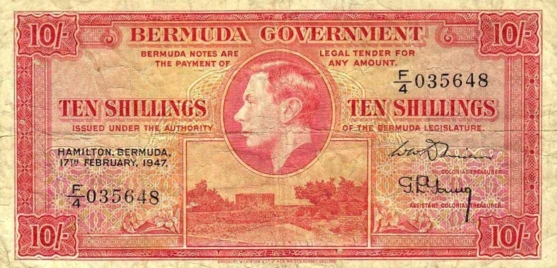 Front of Bermuda p15: 10 Shillings from 1947