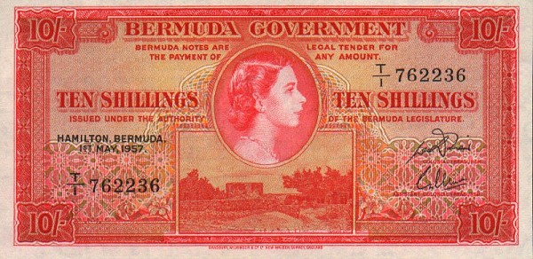 Front of Bermuda p19b: 10 Shillings from 1957