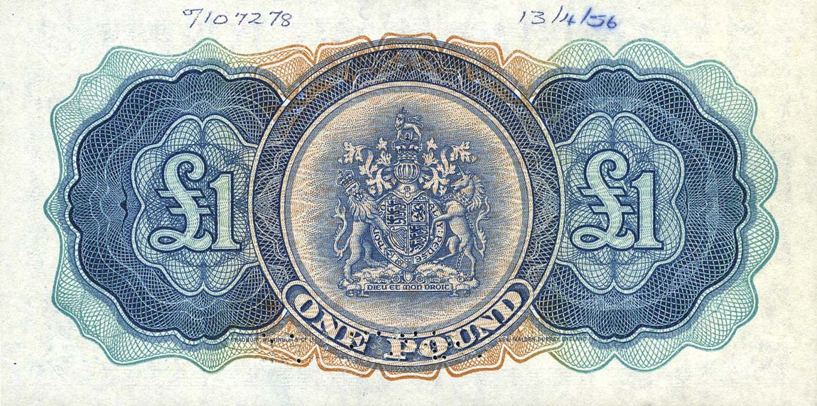 Back of Bermuda p20s: 1 Pound from 1966