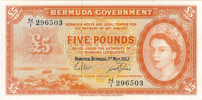 Front of Bermuda p21c: 5 Pounds from 1957