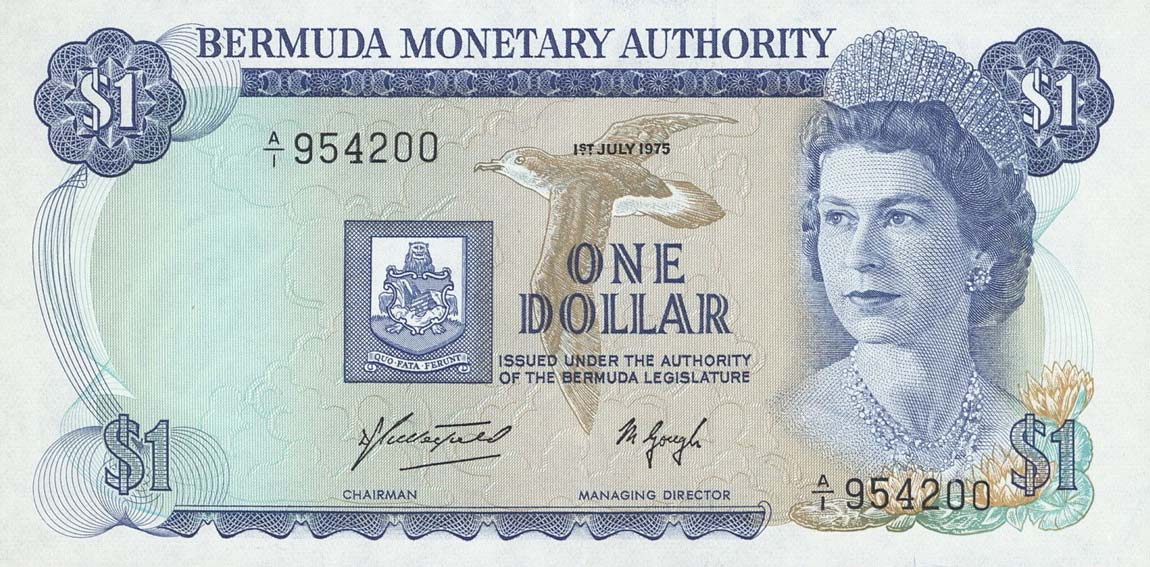 Front of Bermuda p28a: 1 Dollar from 1975