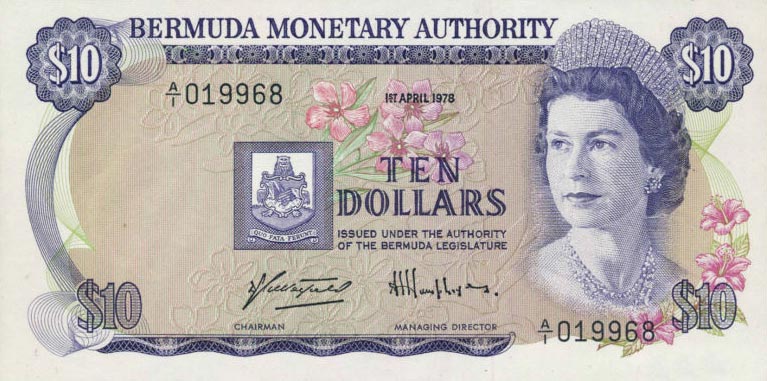 Front of Bermuda p30a: 10 Dollars from 1978