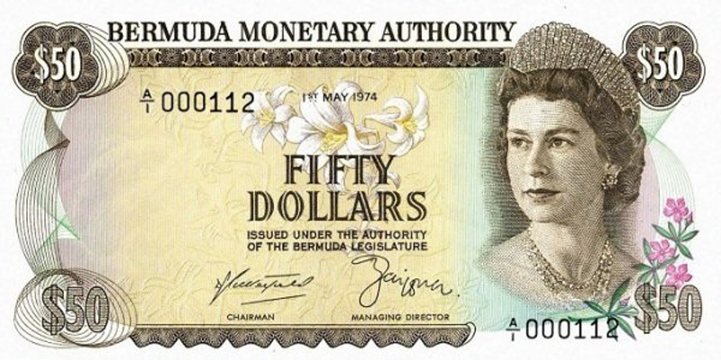 Front of Bermuda p32a: 50 Dollars from 1974