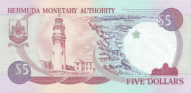 Back of Bermuda p41a: 5 Dollars from 1992