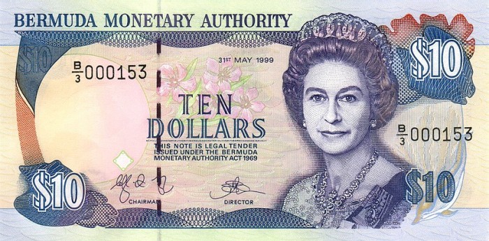 Front of Bermuda p42d: 10 Dollars from 1999