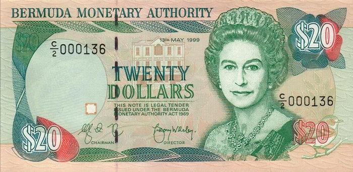 Front of Bermuda p43b: 20 Dollars from 1999