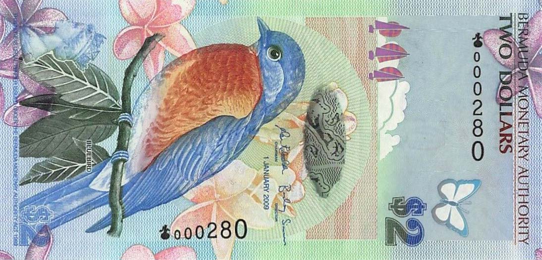 Front of Bermuda p57a: 2 Dollars from 2009