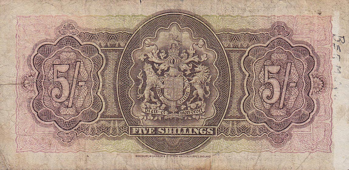 Back of Bermuda p8b: 5 Shillings from 1937