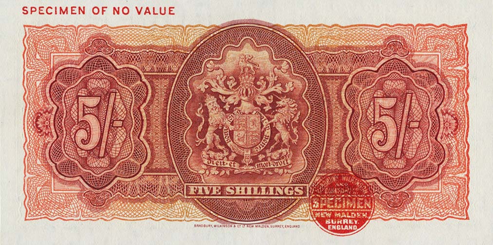 Back of Bermuda p8ct: 5 Shillings from 1937