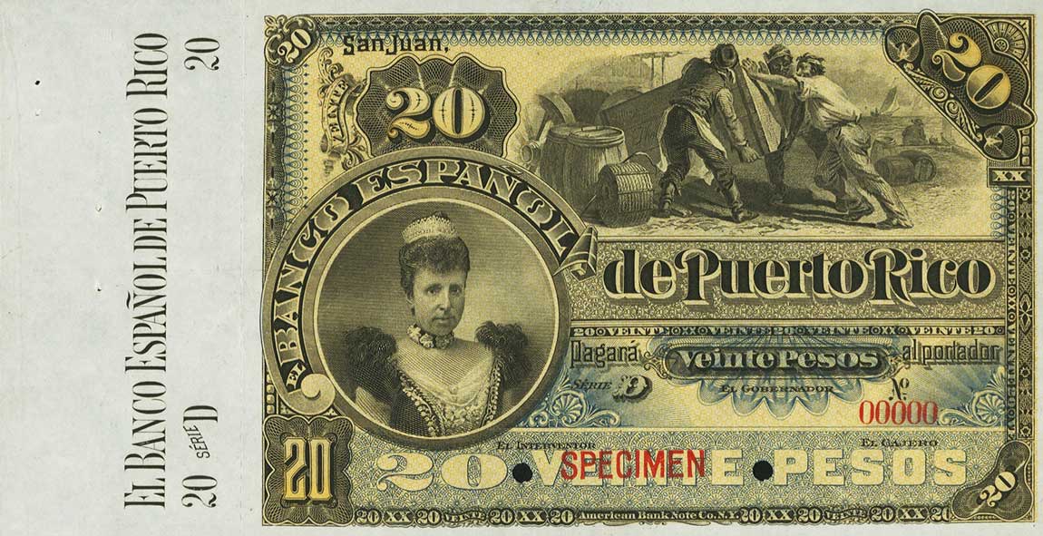 Front of Puerto Rico p28: 20 Pesos from 1894