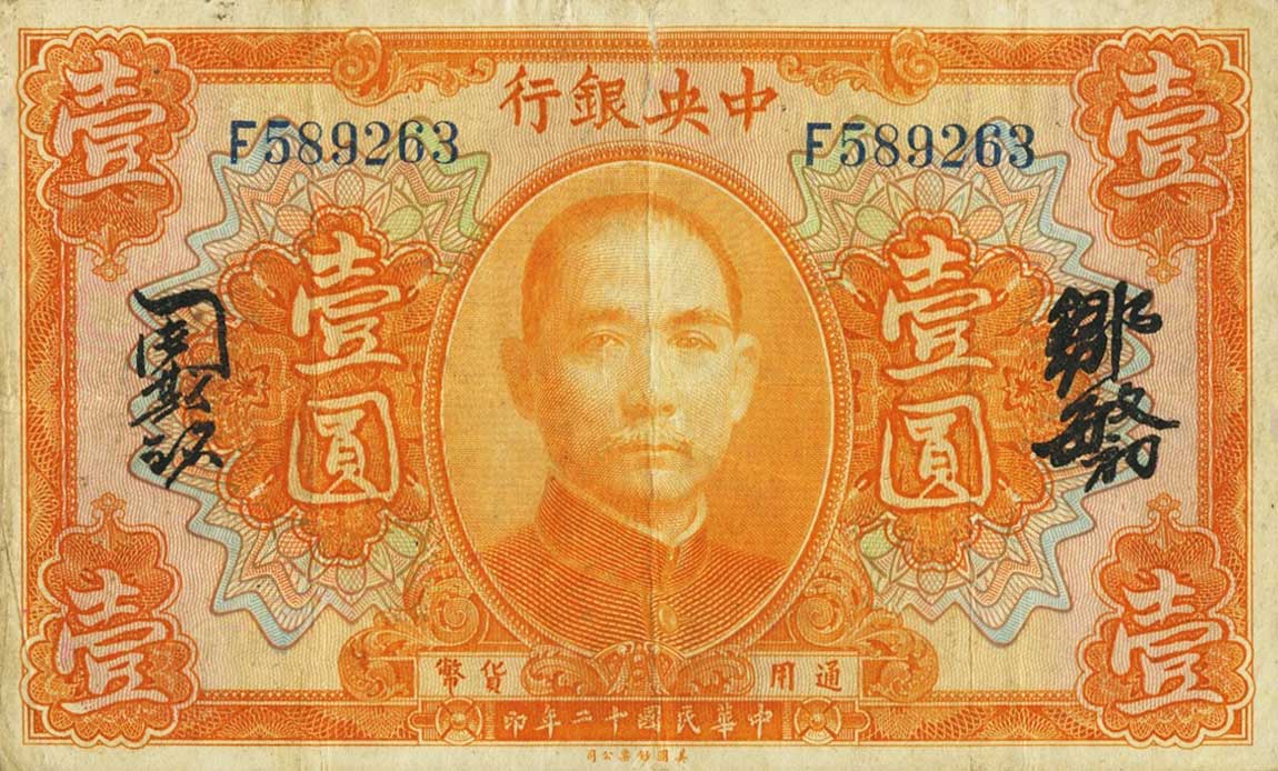 Front of China p172b: 1 Dollar from 1923