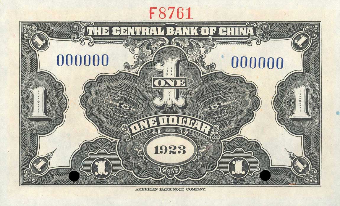 Back of China p172s: 1 Dollar from 1923