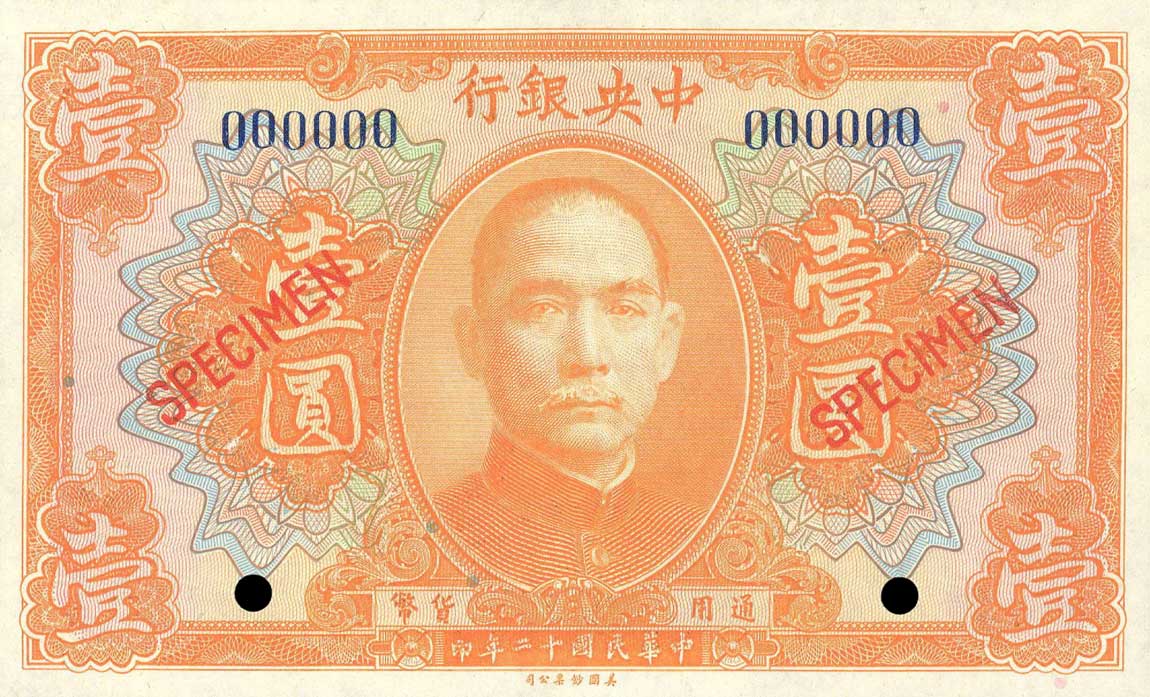 Front of China p172s: 1 Dollar from 1923