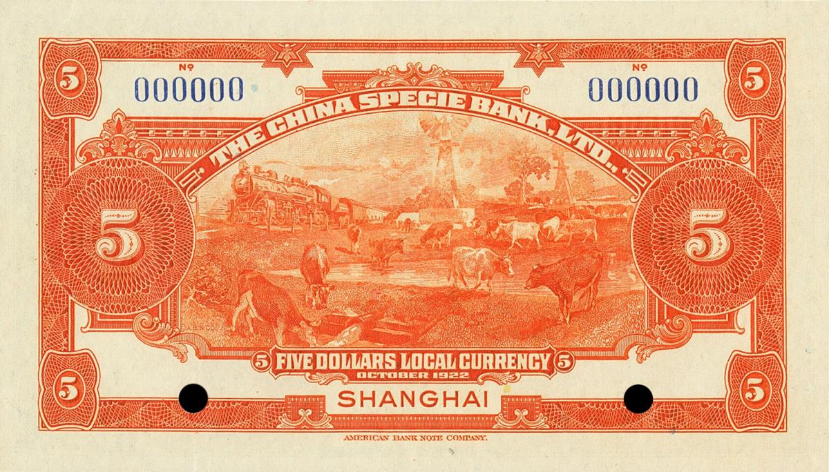 Back of China pS228As: 5 Dollars from 1922