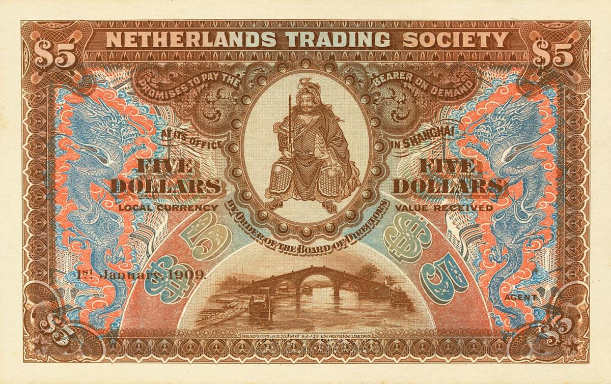 Front of China pS458ct: 5 Dollars from 1909