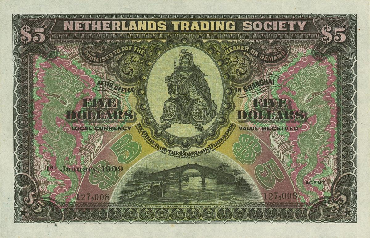 Front of China pS458r: 5 Dollars from 1909