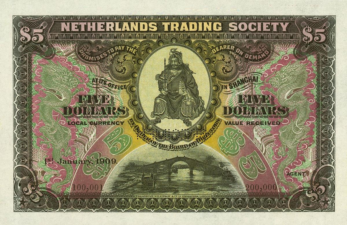 Front of China pS458s: 5 Dollars from 1909
