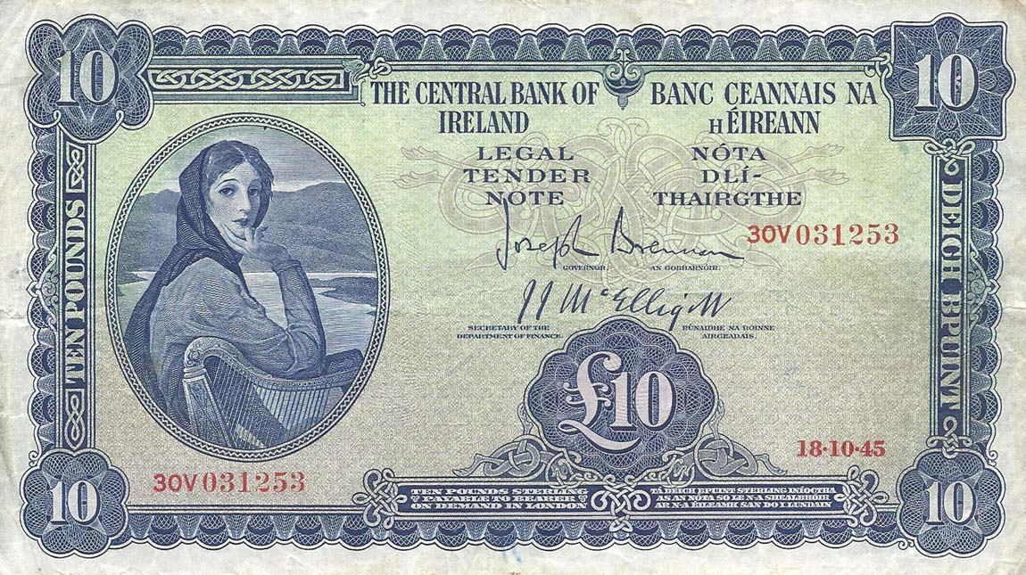 Front of Ireland, Republic of p59b: 10 Pounds from 1945