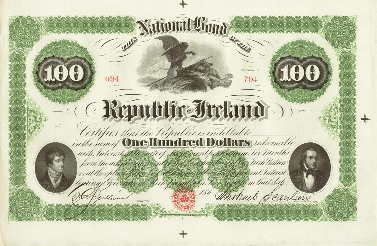 Front of Ireland, Republic of pS105r: 100 Dollars from 1866