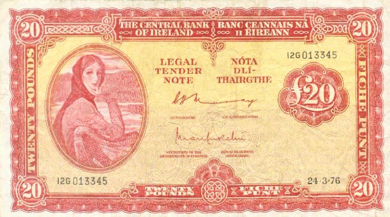 Front of Ireland, Republic of p67c: 20 Pounds from 1976