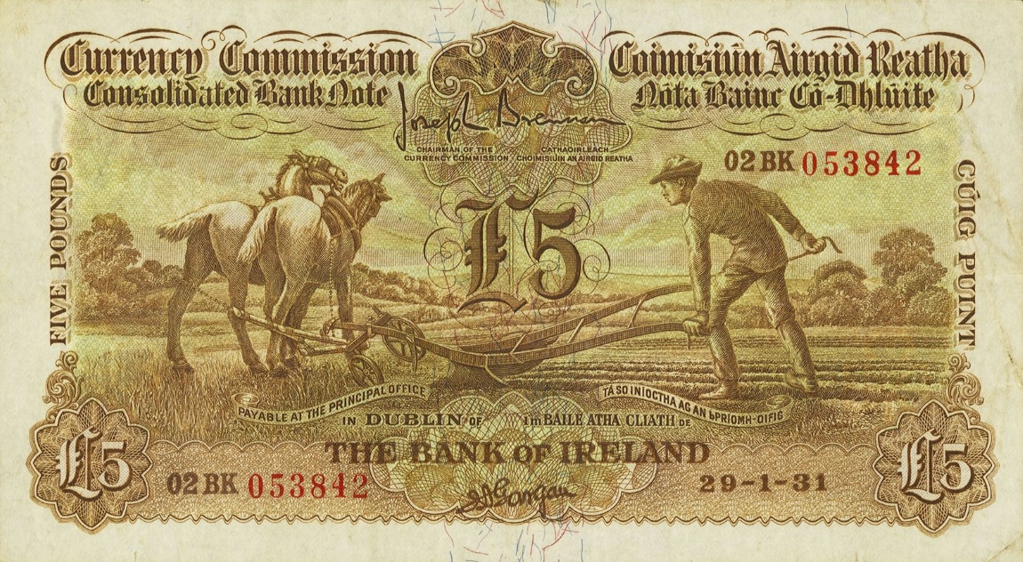 Front of Ireland, Republic of p9a: 5 Pounds from 1929