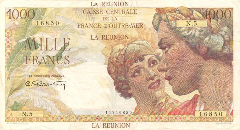 Front of Reunion p47a: 1000 Francs from 1947