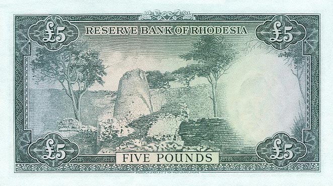 Back of Rhodesia p26a: 5 Pounds from 1964