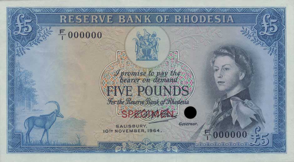 Front of Rhodesia p26ct: 5 Pounds from 1964
