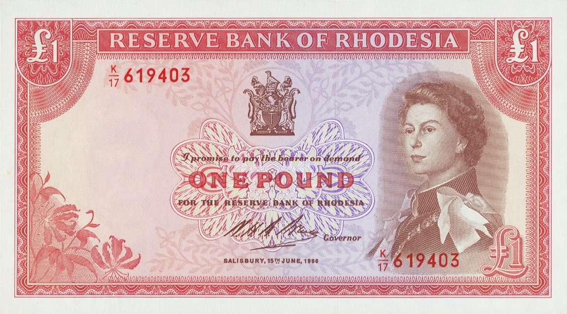 Front of Rhodesia p28a: 1 Pound from 1966