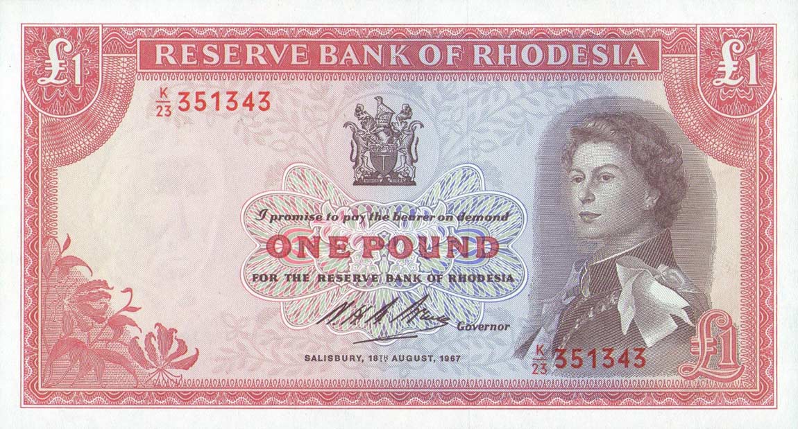 Front of Rhodesia p28b: 1 Pound from 1967