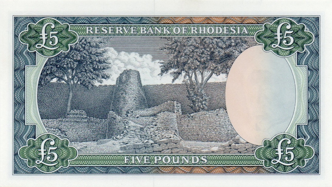 Back of Rhodesia p29a: 5 Pounds from 1966