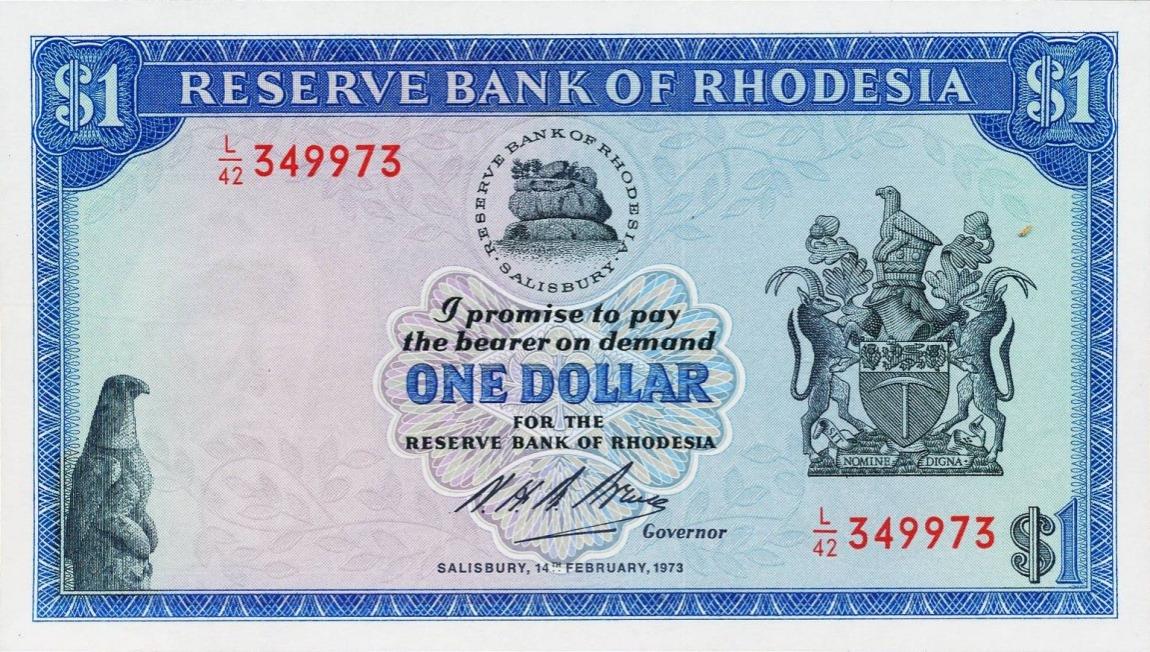 Front of Rhodesia p30g: 1 Dollar from 1973