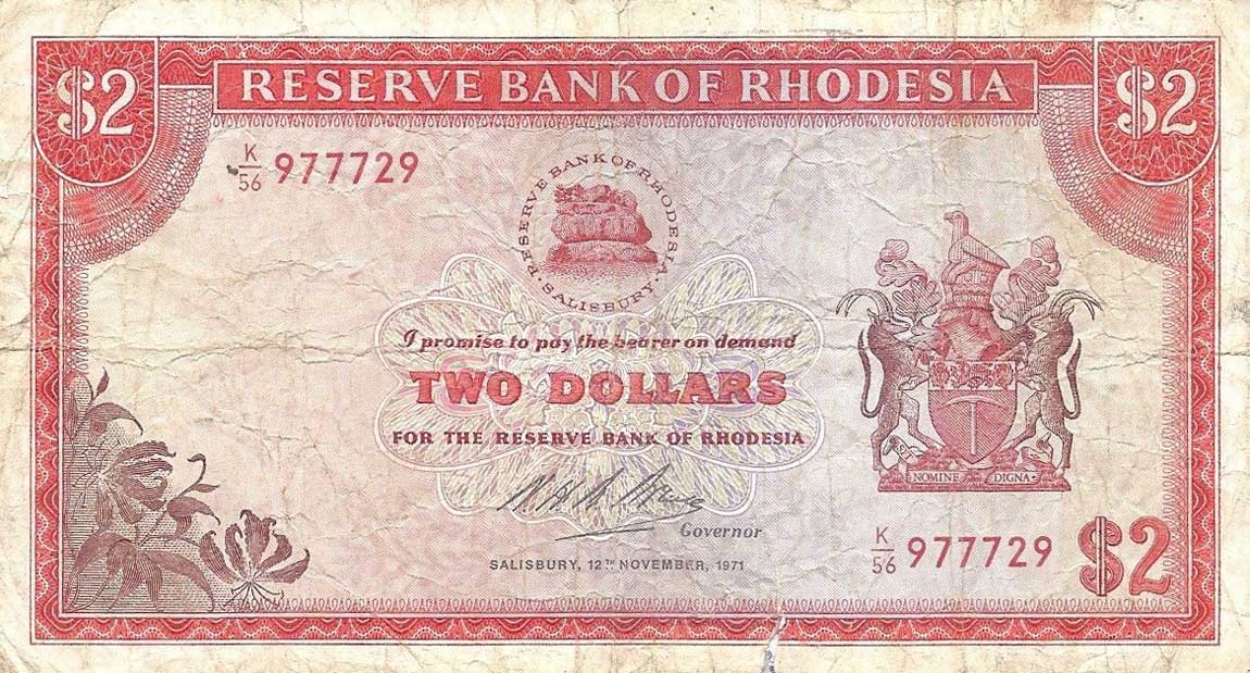 Front of Rhodesia p31e: 2 Dollars from 1971