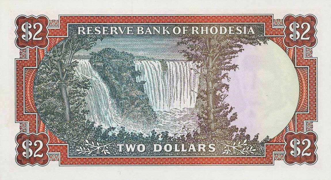 Back of Rhodesia p31k: 2 Dollars from 1975