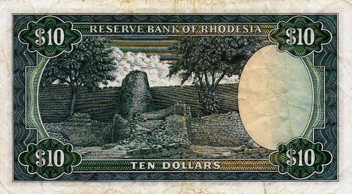 Back of Rhodesia p33e: 10 Dollars from 1973