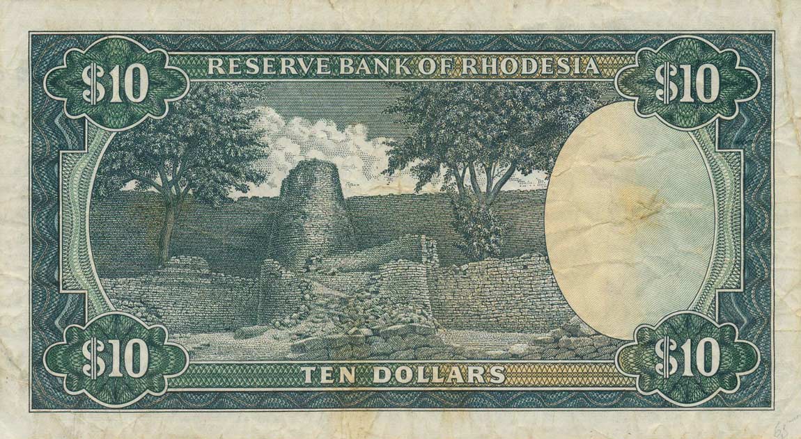 Back of Rhodesia p33f: 10 Dollars from 1973